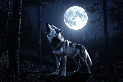 Howling Wolf Under Full Moon