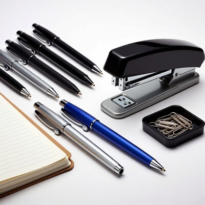 Office Supplies with Pens and Stapler