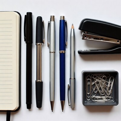 Office Supplies on White Background
