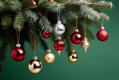 Colorful Christmas Ornaments on Tree