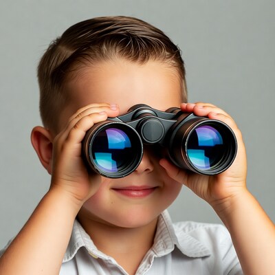 Boy looking through binoculars