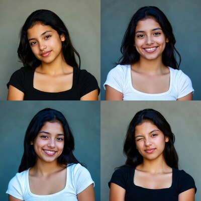 Smiling Asian girl four portraits