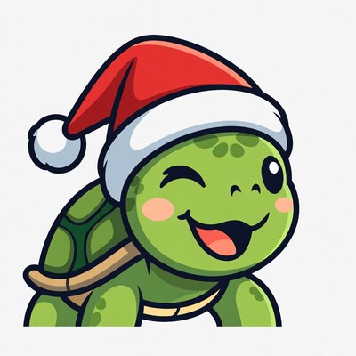 Cute turtle wearing Santa hat