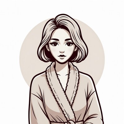 Asian woman in bathrobe illustration