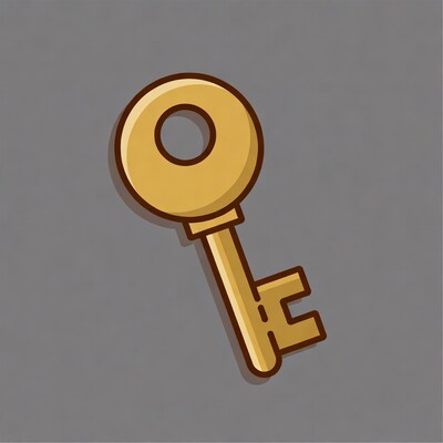 Golden Key Icon on Gray Background