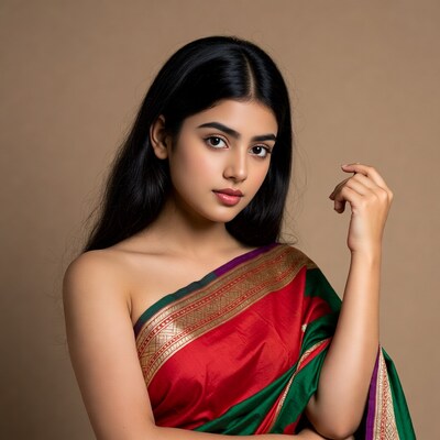 Indian woman in red green saree
