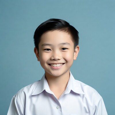 Asian boy smiling in school uniform