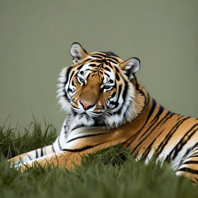 Tiger lying in green grass