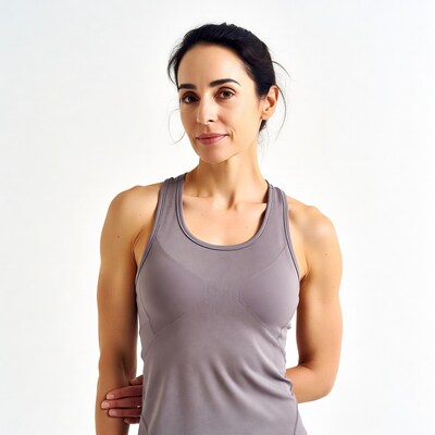 Fit woman in gray tank top