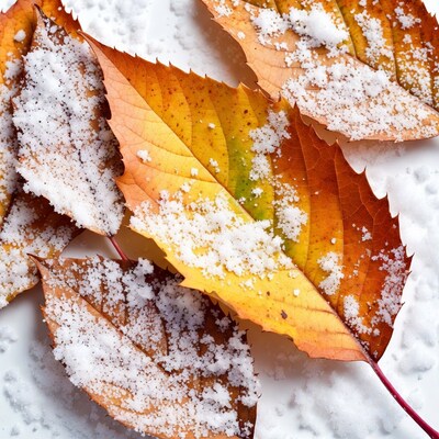 Autumn Leaves Covered in Snow