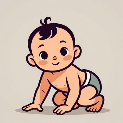 Cartoon baby crawling in diaper