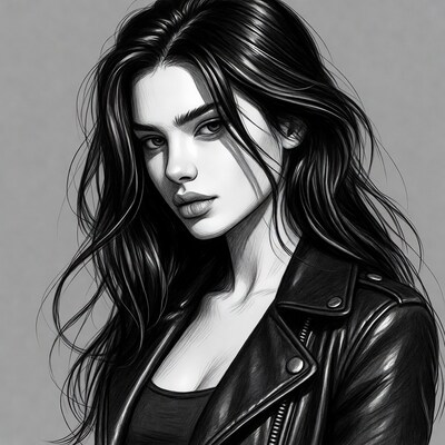 Woman in leather jacket portrait