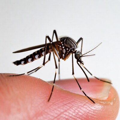 Mosquito on human finger