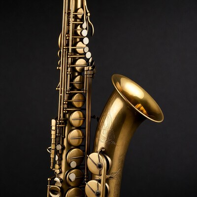 Golden Alto Saxophone on Black Background