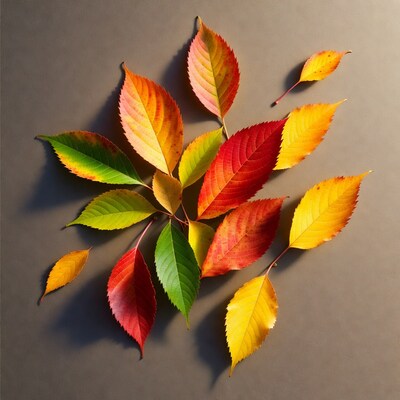 Colorful Autumn Leaves on Gray Background
