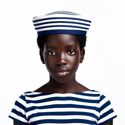 African girl in striped sailor hat