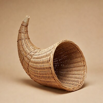 Wicker Cornucopia on Beige Background