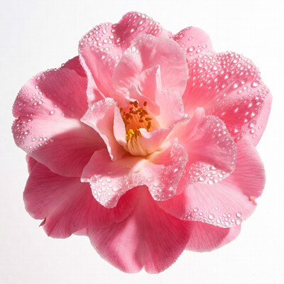 Pink Camellia Flower with Water Droplets