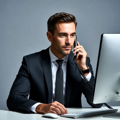 Businessman on phone at desk