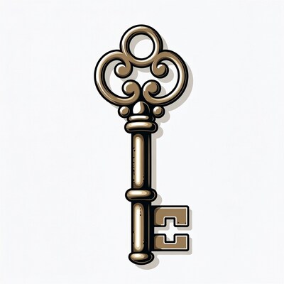 Vintage ornate gold key illustration
