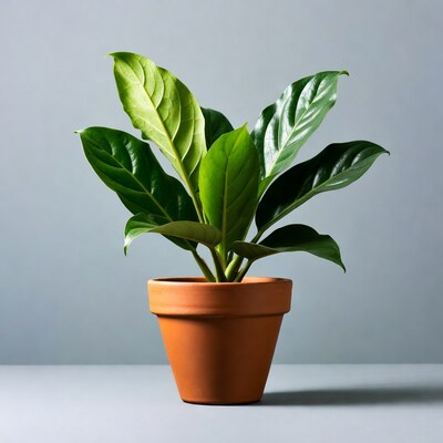 Potted Philodendron Plant on Gray Background