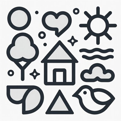 Line Icons Set: Sun Heart House Tree