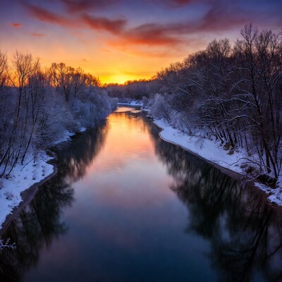 Snowy River Sunset Reflection