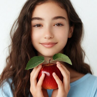 Girl holding red apple