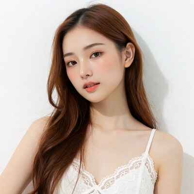 Asian woman in white lace lingerie