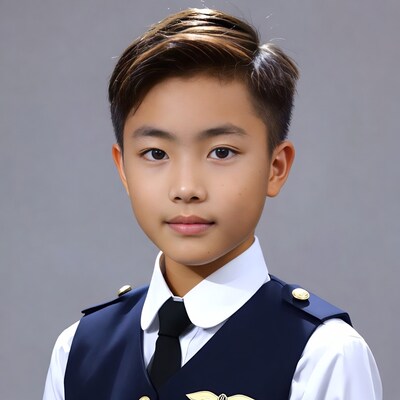 Asian boy in navy school uniform