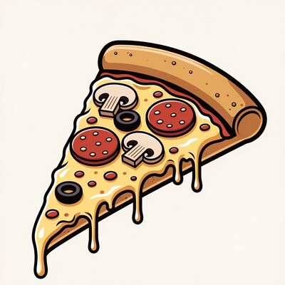 Pizza Slice with Pepperoni Mushrooms Olives