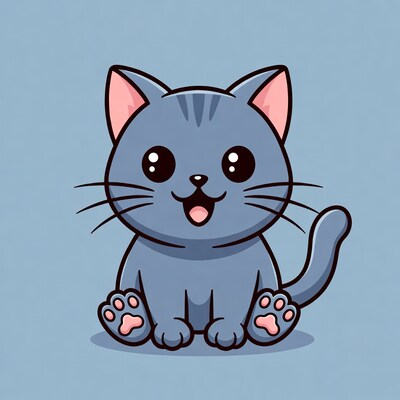 Cute gray kitten smiling happily
