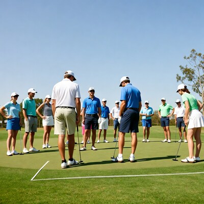 Golf group lesson on putting green