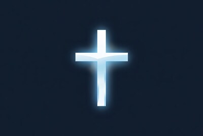 Glowing White Cross on Black Background