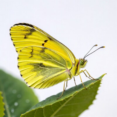 Yellow butterfly on green leaf