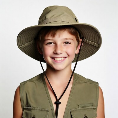 Boy in safari hat and vest