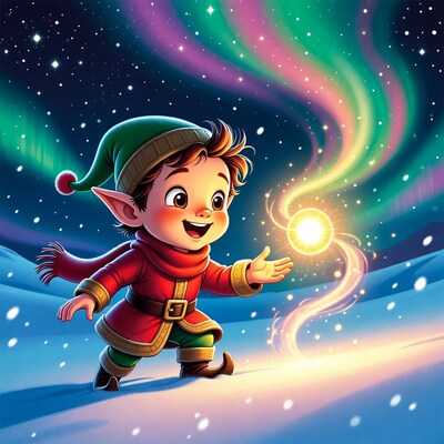 Cartoon Elf Holding Magic Light