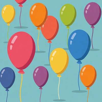 Colorful Balloons Floating on Blue Background