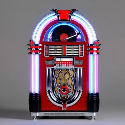 Red Retro Jukebox with Neon Lights