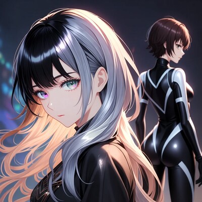 Anime girls in black bodysuits