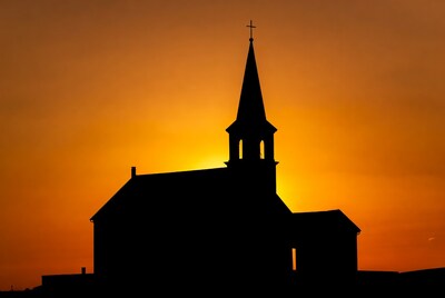 Church silhouette at sunset
