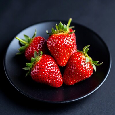 Fresh Strawberries on Black Plate