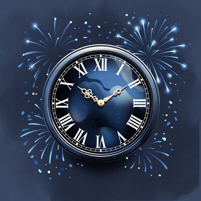 New Year's Clock with Fireworks