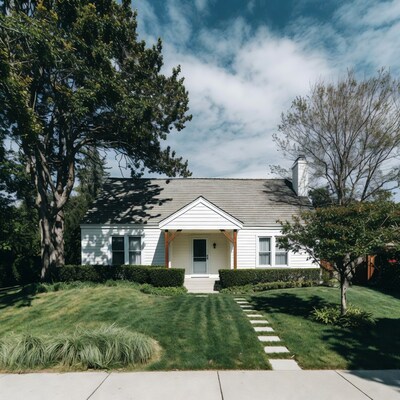 White house with trees and lawn