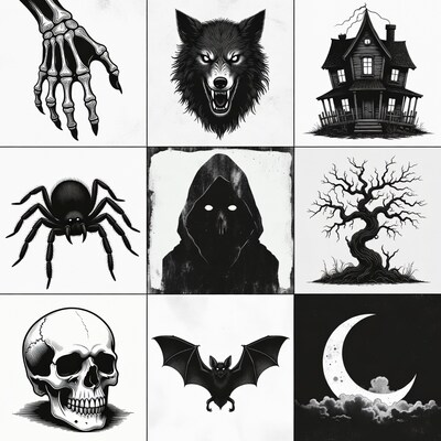 Halloween Icons Grid Illustration