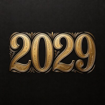 Golden 2029 Text on Black