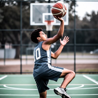African-American boy shooting basketball