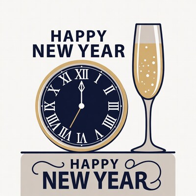 Happy New Year Clock Champagne Illustration