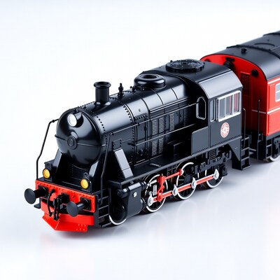 Black Steam Locomotive with Red Train Car