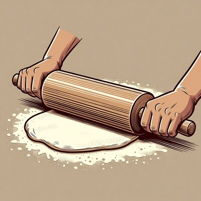 Hands rolling dough with pin